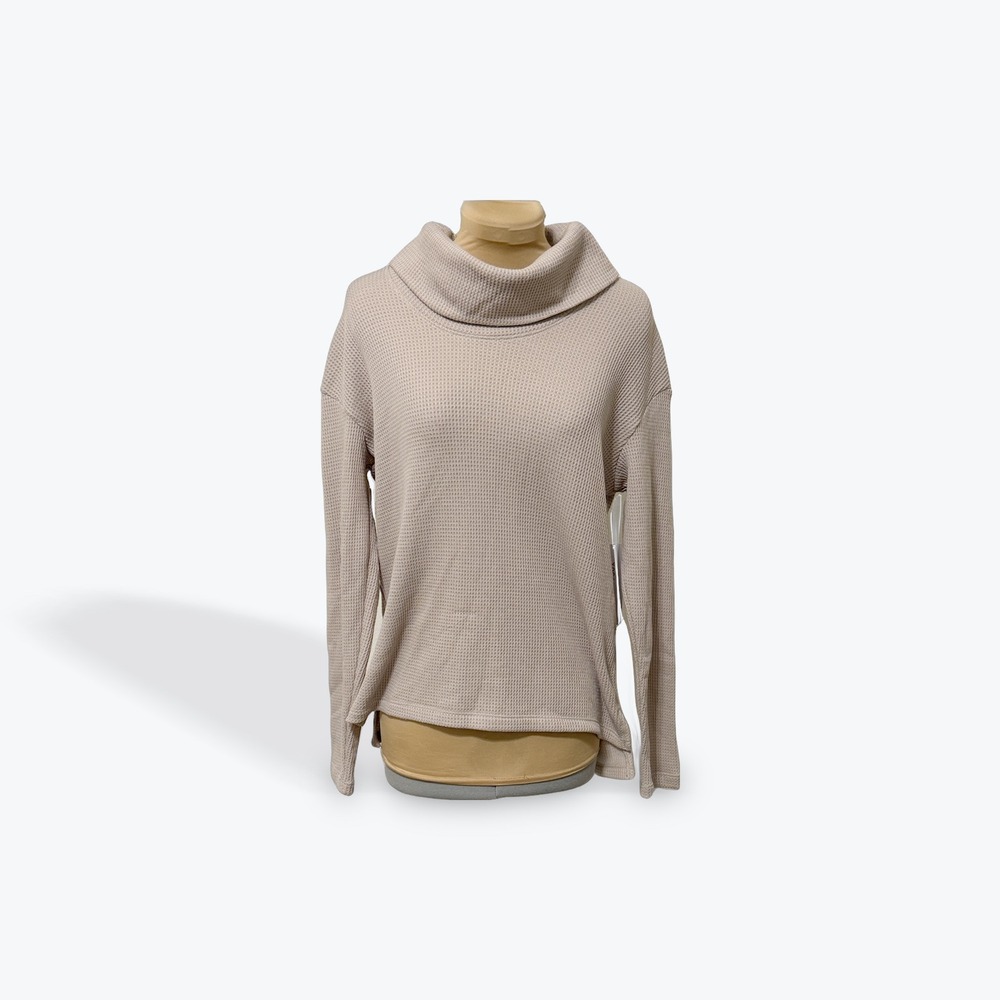 Yogalicious Lux Brushed Waffle‎ Bliss LS Top Beige Turtleneck XS